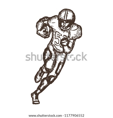 Hand Drawn American Football Player Running. Vector illustration