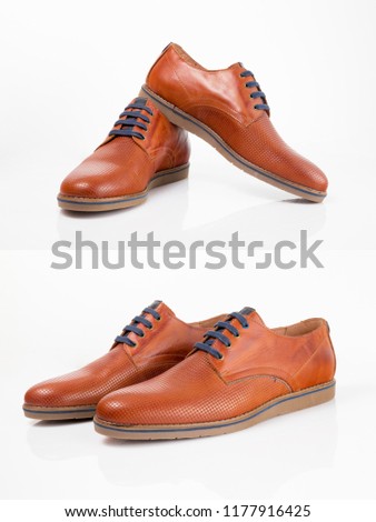 Group of shoes, white background, isolated product.