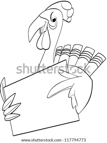 Happy Thanksgiving Turkey cartoon vector with a blank sign pointing finger.