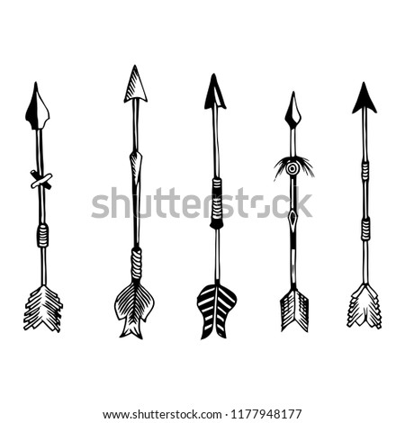 Camping symbols. Set of hand drawn arrows.