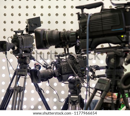 Professional tv camera in live show pavilion. Professional digital video camera. cinematography in the pavilion.