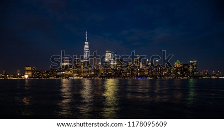 panorama of downtown Manhattan at night