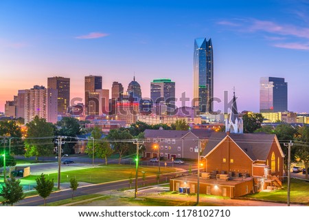 Oklahoma City, Oklahoma, USA downtown skyline at twilight.