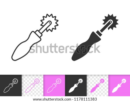 Tracing Wheel black linear and silhouette icons. Thin line sign sewing roller. Sew Tool outline pictogram isolated white, transparent background. Vector Icon shape. Tracing Wheel simple symbol closeup