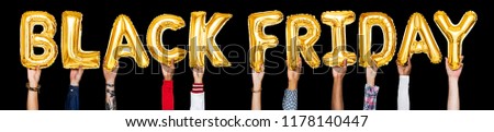 Yellow gold alphabet balloons forming the word black friday