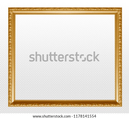 Golden wooden frame isolated on transparent background.