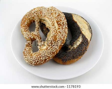 Sesame and poppy seed coated twist pretzels