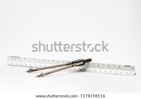 Drafting supplies with a white background