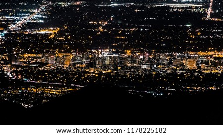 Aerial view of the downtown area of San Jose as seen on a clear night, Silicon Valley, California