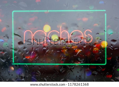 Neon Rainy Window Blur Image, Sandwich Shop Nachos Neon Sign