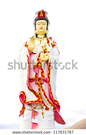 Kuan Yim, Chinese goddess statue isolated on white background