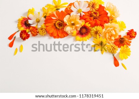 the yellow and orange flowers on white background