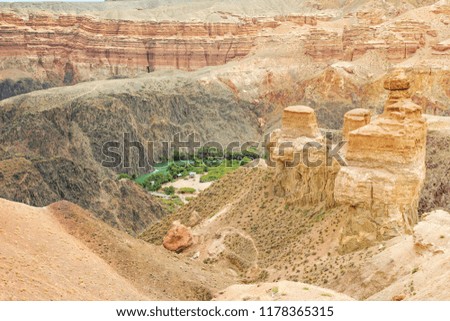 Landscape of central part of Charyn canyon in Kazakhstan