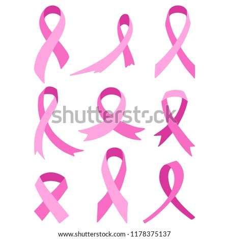 Vector set of pink ribbons, breast cancer awareness.