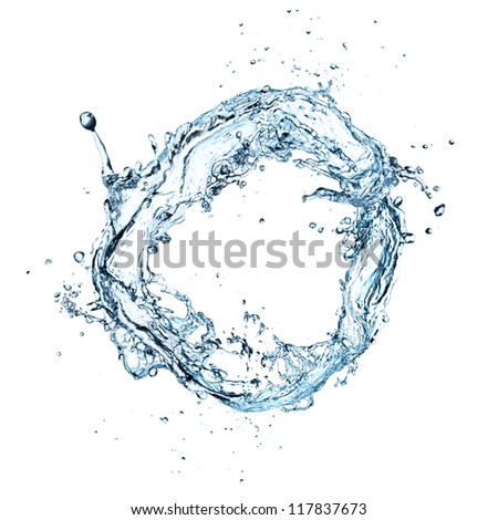 Water round splash over white