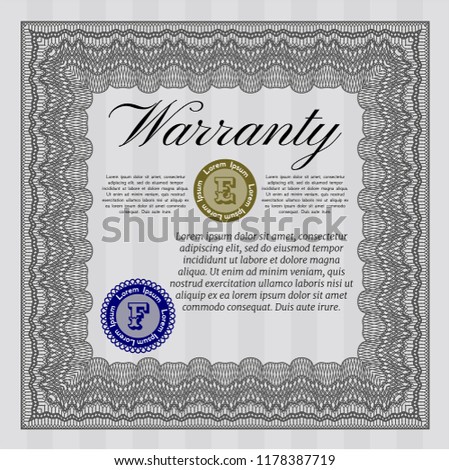 Grey Retro Warranty Certificate template. With background. Customizable, Easy to edit and change colors. Money Pattern design. 
