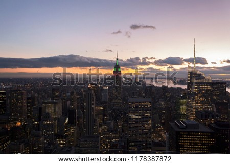 Sunset Manhattan Skyline from Top of The Rocks, New York City, NY, USA.