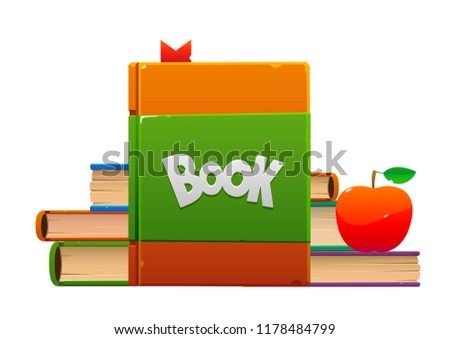 Red apple on a pile of books cartoon objects vector