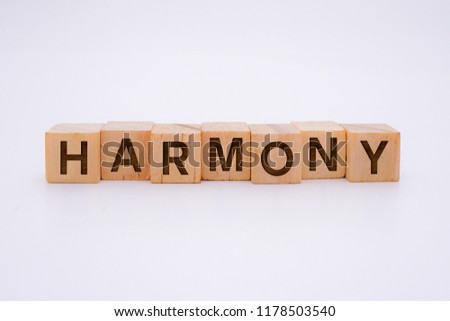 Harmony Word Written In Wooden Cube