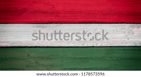 Bright Hungary National Flag on a Wooden Background.  Grunge Hungarian Flags Texture