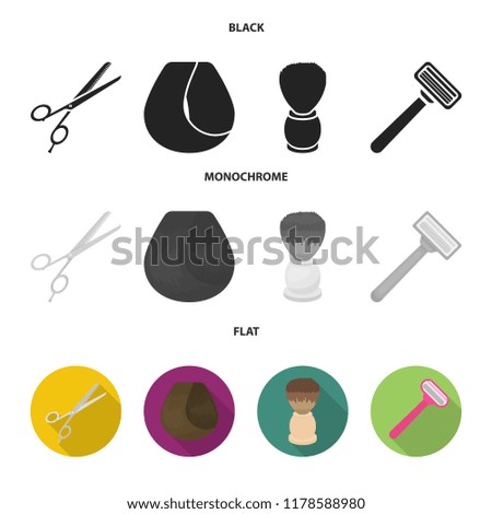 Scissors, brush, razor and other equipment. Hairdresser set collection icons in black, flat, monochrome style vector symbol stock illustration web.