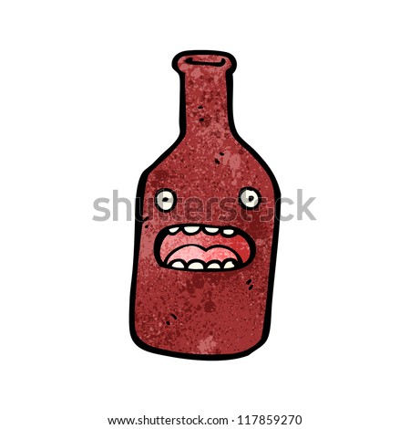 cartoon red wine bottle with worried face