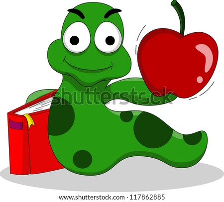 caterpillars with books and apple