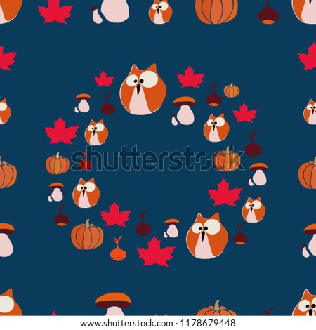 Vector Autumn wreath colorful seamless pattern background