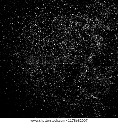 White Grainy Texture Template On Black Background. Dust Overlay Distress. Grunge Elements With Grain And Noise. Vector Monochrome Illustration, Eps 10.