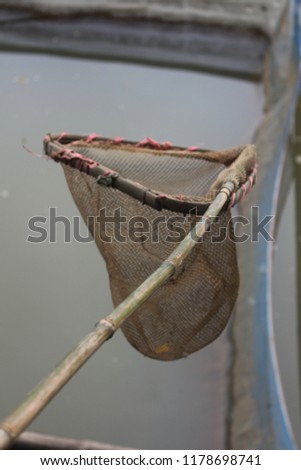  Landing Net  for fish scoop It has a long bamboo handle.(; dip-net; hand-net; spoon-net;)