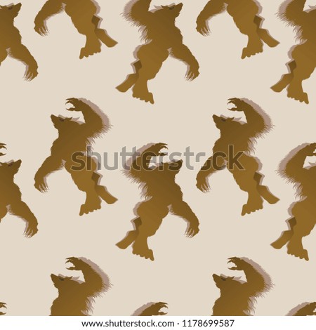 Vector halloween pattern popular background with wolverine monster, wolf creepy creature character. Multicolor style for baby, kids, and children fashion print and wrapping textile.