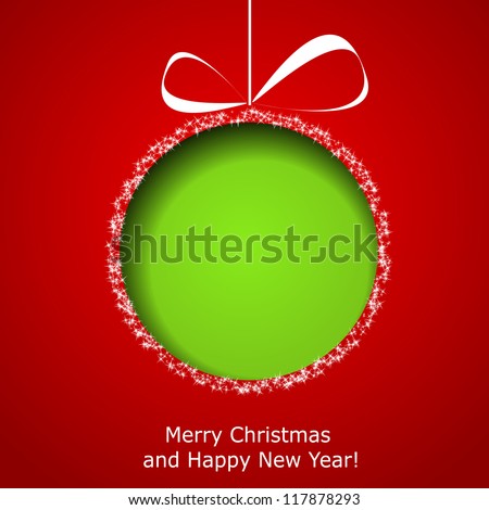 Abstract green Christmas ball cutted from paper on red background. Vector eps10 illustration