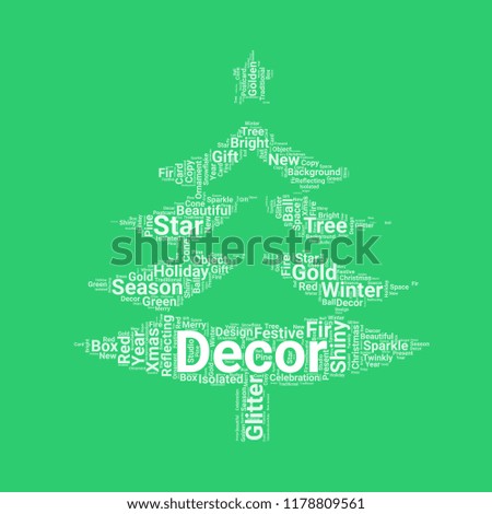 Christmas Tree with Star word cloud vector design creative concept. Christmas Tree with Star icon shape. Trendy vector word collection.