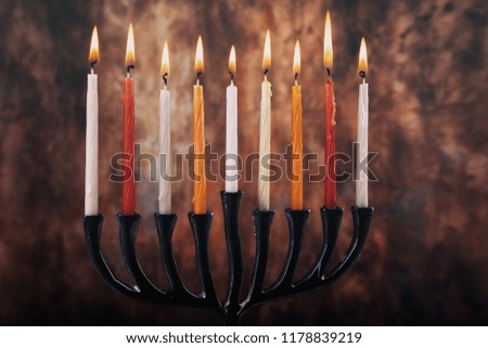 Brightly Glowing Hanukkah Menorah - Shallow Depth of Field