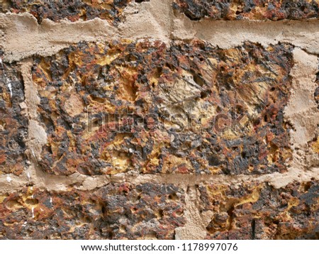 Old brick wall background, stone floor texture, cement concrete