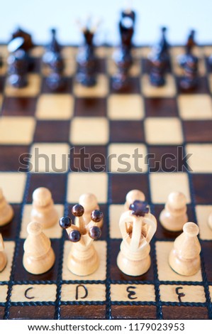 Game of chess, chess board. Chess battle on board. Chess figure and board in competition success play. strategy, management or leadership concept. Leader and teamwork concept for success.
