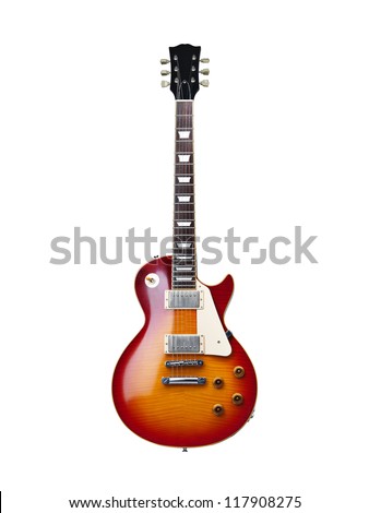Beautiful sunburst electric guitar isolated on white background Royalty-Free Stock Photo #117908275