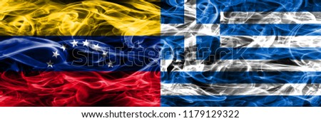 Venezuela vs Greece colorful concept smoke flags placed side by side