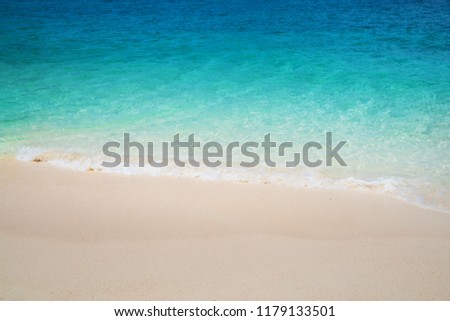 Wave of tropical sea beach on white sand 