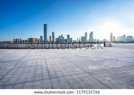 empty square with city skyline in shenzhen
