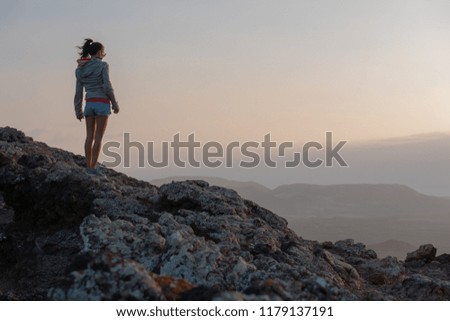 girl on the peak of the volcano, fuerteventura