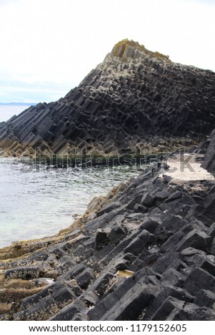 Fingal's Cave, Isle of Staffa, an island of the Inner Hebrides,western Scotland. Most famous sea cave embedded in symmetrical,hexagonally jointed basalt columns, formed from cooled pressed lava flows 