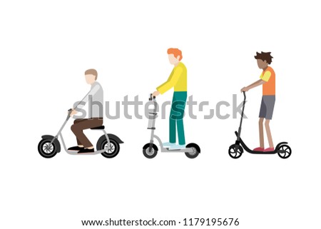 People on electric scooters in flat style. Vector illustration