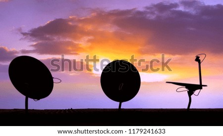 Sattelite dish on the roof with sky background
