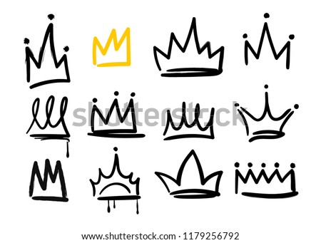 Various doodle crowns. Hand drawn vector set. All elements are isolated