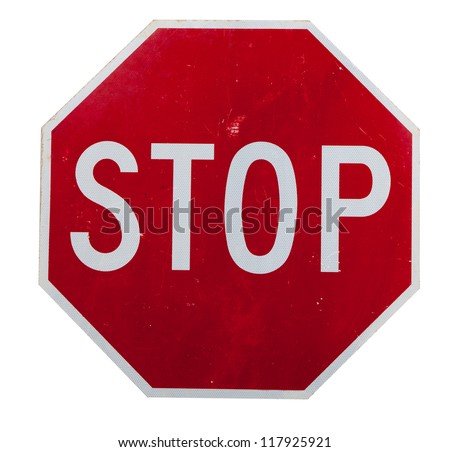 A red stop sign on a white background