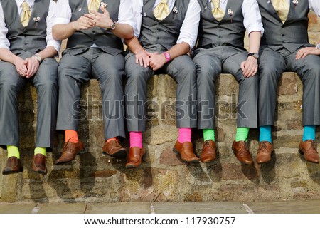 Funny colorful socks of groomsmen Royalty-Free Stock Photo #117930757