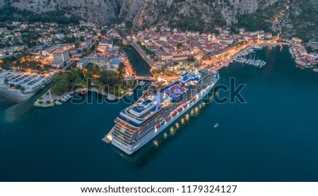 Aerial View Of Kotor old town with cruiser