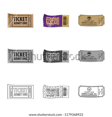 Vector design of ticket and admission icon. Set of ticket and event stock vector illustration.