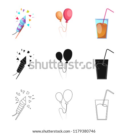 Isolated object of party and birthday sign. Set of party and celebration stock symbol for web.